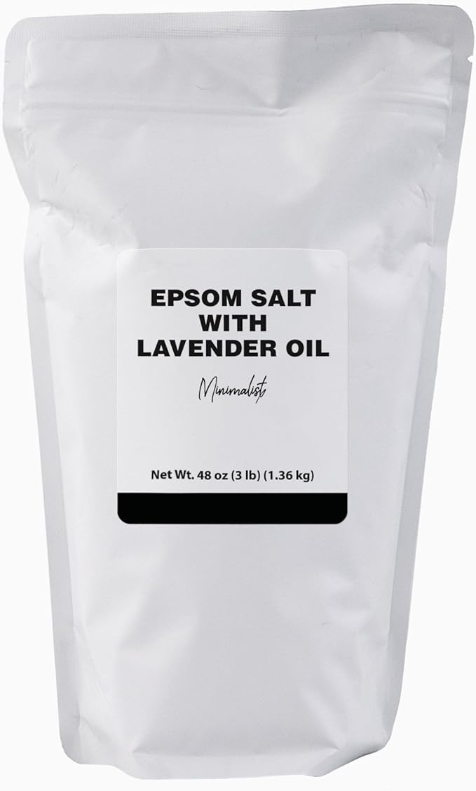 Minimalist Epsom Salt with Lavender Oil, Perfect for Relaxing Baths and Soothing Sore Muscles, Packaged for Convenience in a Refillable Bag (48 Ounce, Lavender)