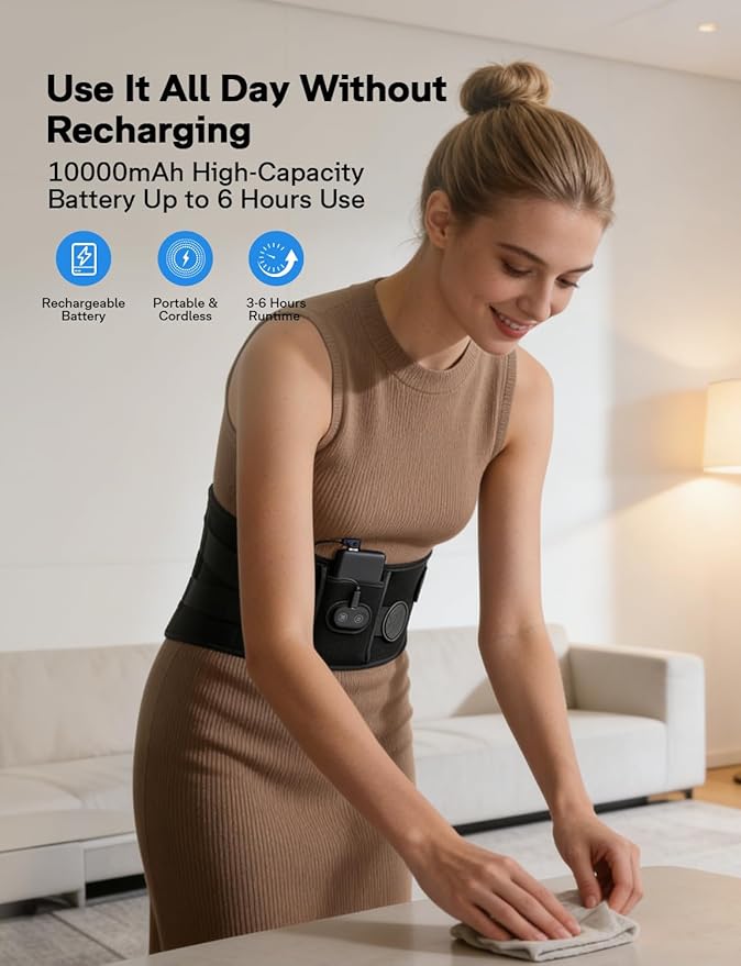 10000mAh Cordless Heating Pad with Massager for Back Pain Relief, 50-67" Lower Back Massager with 3 Heat &Timer, 5 Vibration Portable Heating Pad for Cramps, Birthday Gift for Women Men Mother