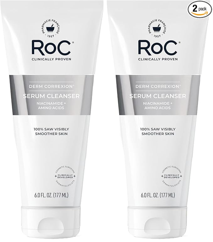 RoC Retinol Correxion Deep Wrinkle Serum Facial Cleanser with Niacinamide for Anti-Aging & Fine Lines,Makeup Remover,Ophthalmologist Tested Skin Care,6 oz,(Pack of 2)