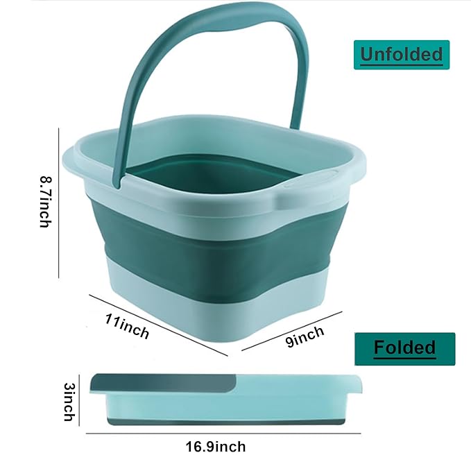 MontNorth Collapsible Foot Bath for Soaking Feet,4 Gallons/15L Foot Soak Tub,Foldable Plastic Foot Basin with Handles and Massage Acupoint,Foot SPA Bucket, Green