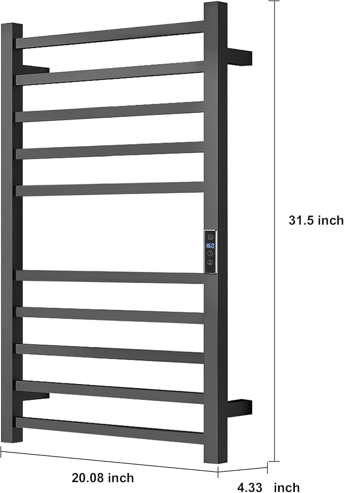 Heated Towel Racks for Bathroom, Wall Mounted Electric Towel Warmer Racks with Timer & Temperature Control, 10 Bar Stainless Steel Towel Heater for Bathroom, Matte Black, Plug-in