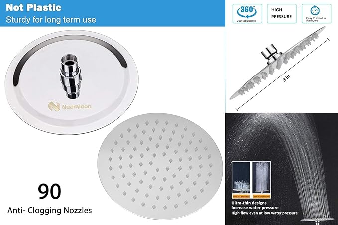 NearMoon Shower Head and 15 Stage Shower Filter Combo, High Pressure Filtered Shower for Hard Water, Improves the Condition of Your Skin, Hair (8 Inch, Chrome)