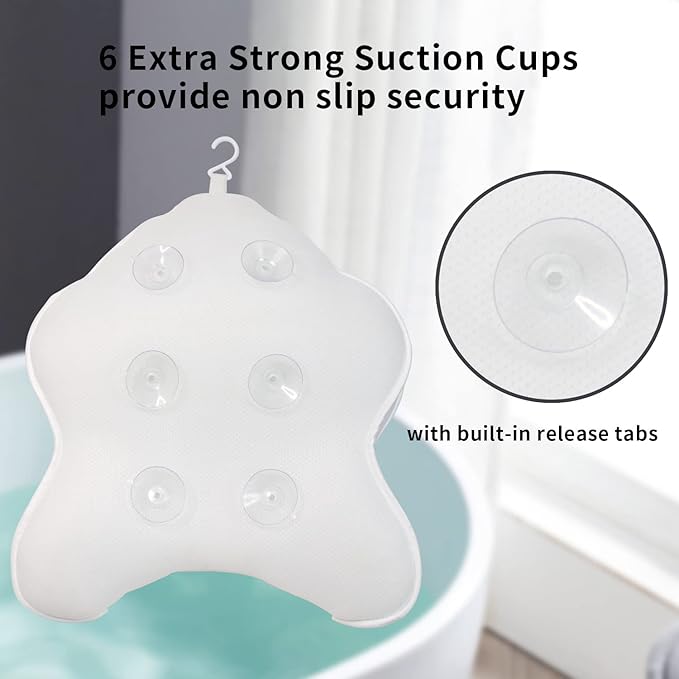 Poemland Extra Thick Large Bath Pillow with Neck,Back,Head Support for Bathtub, Spa, Soaking White(21''x17'')
