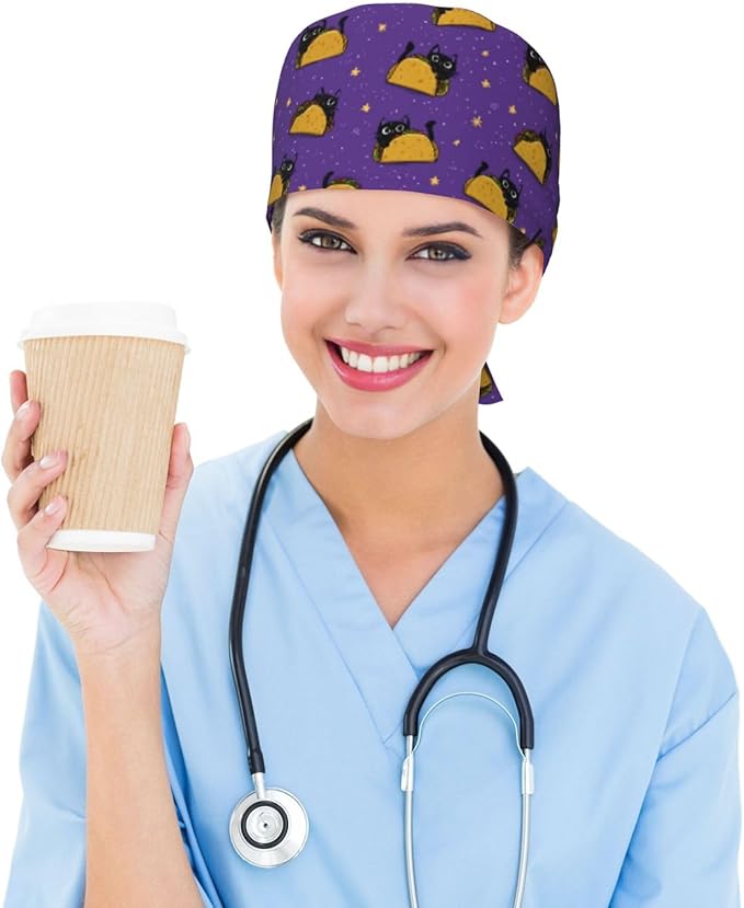 Alligator Ice Cream Working Cap, Scrub Cap with Sweatband, Adjustable Tie Back Hat Breathable Headgear for Women/Men