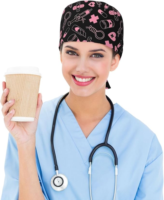 Working Cap Scrub Caps with Sweatband Adjustable Tie Back Hat Nurse Surgical Caps Unisex