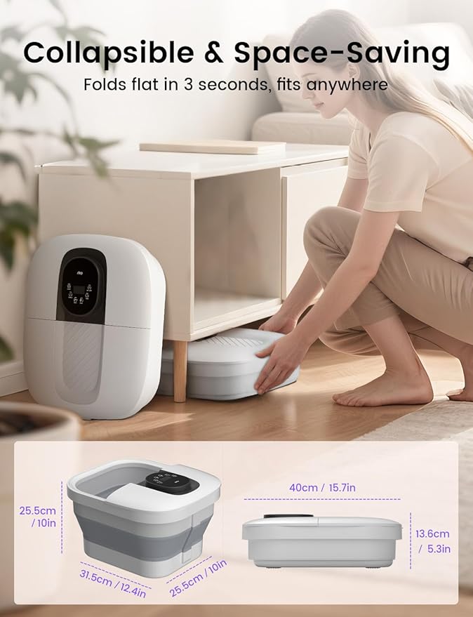 RIKE Collapsible Foot Spa with Fast PTC Heating and Massage, 14 Temp Control Precise Heated Foot Bath, Smart Digital Touch Screen & Ambient Light, Space-Saving Design, Ideal Mothers Day Gifts for Mom