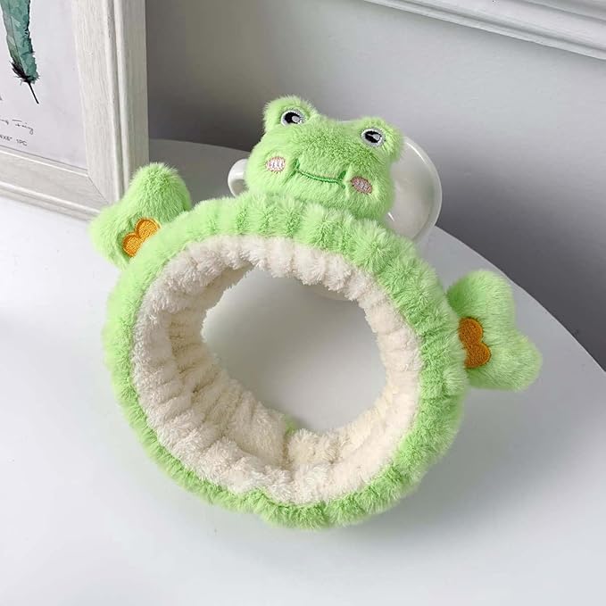 Kawaii Spa Headband for Women,Cute Bear Hairband for Make Up, Washing, Party, Cute Headwear Costume Accessories for Woman (Green,Frog)