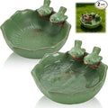 2 Pack Ceramic Bird Bath for Outdoors, 5.5" Ground Birds Bath Bowl for Outside, Heavy Duty Wild Bird Feeders, Feeding Tray Food Holder for Balcony Garden Lawn Patio Decor Tabletop, Green