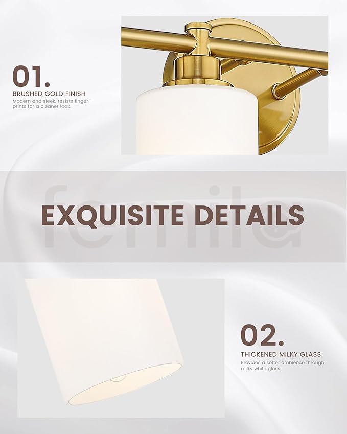 FEMILA 25" Brushed Gold Bathroom Light Fixtures, 4 Light Vanity Light Fixture, Bathroom Lighting with Milk White Glass, 4FYC56B-4W BG-MG