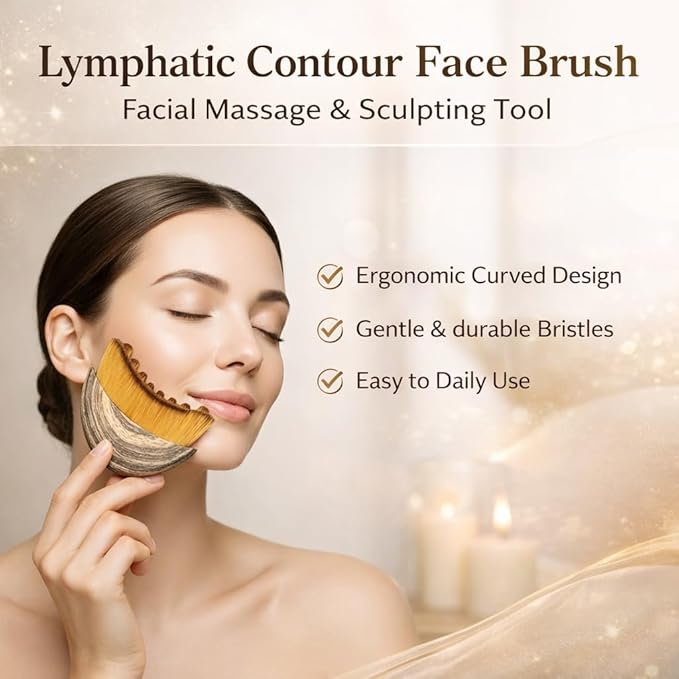 2PCS Lymphatic Contour Face Brush, Ergonomically Designed to Fit The Skin Precisely and Relieve Fatigue, Facial Massage Brush for Drainage & Sculpting- Anti-Puffiness, Detox & Lift, Dry Brushing Face