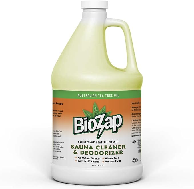 Tea Tree Oil Sauna Cleaner & Deodorizer - BioZap Spray Cleaner & Deodorizer for Traditional, Infrared, Barrel & Steam Saunas (128 fl.oz.)