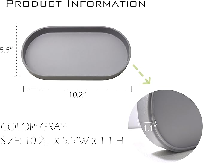 Gray Small Tray (10 inch), 3 Pack Oval Tray for Kitchen Counter, Bathtub Bathroom Vanity Items, Countertop Organizer, Coffee Accessory, Bar, Serving Seasoning, Salt and Pepper, Soap, Perfume.
