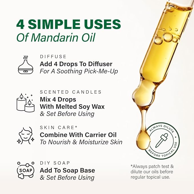 100% Pure Mandarin Oil - 4 Fl Oz Mandarin Essential Oil for Hair, Skin, Diffuser, Aromatherapy & DIY Soap Making Scent