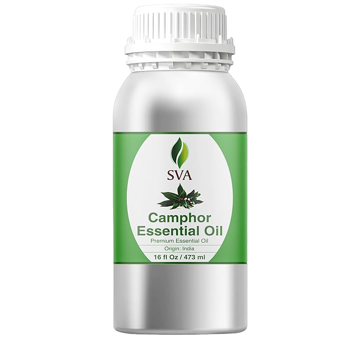 SVA Camphor Essential Oil – 16 Fl Oz – 100% Natural Camphor Oil - for Diffuser, Hair Care, Face, Skin Care, Aromatherapy, Scalp and Body Massage, Soap and Candle Making