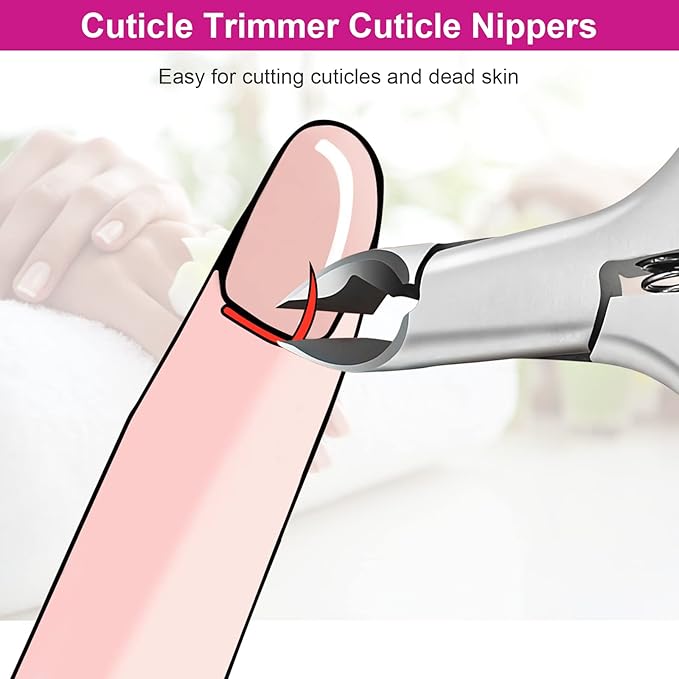 CGBE Cuticle Clipper Professional Cuticle Trimmer Remover Tools, Non-slip Silicone Handle Stainless Steel Alicates Para Manicura Profesional for Dry Skin (Rose)
