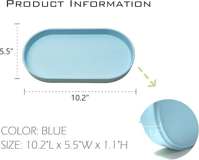Blue Small Tray (10 inch), 3 Pack Oval Tray for Kitchen Counter, Bathtub Bathroom Vanity Items, Countertop Organizer, Coffee Accessory, Bar, Serving Seasoning, Salt and Pepper, Soap, Perfume.