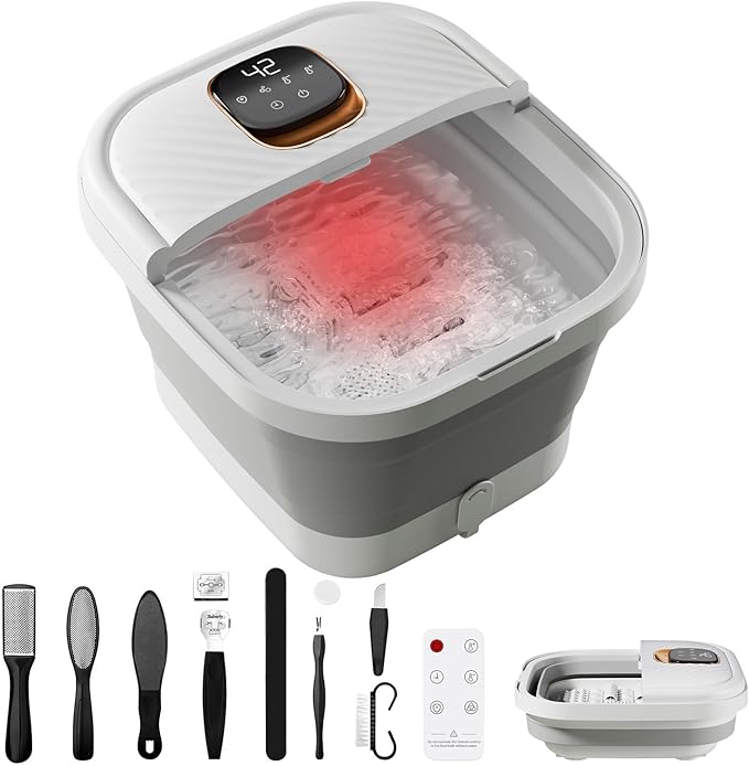 Collapsible Foot Spa with Heat, Foldable Foot Bath Massager with Temperature Control Touchscreen, Foot Massage Rollers, Pedicure Spa for Home, Office, Relaxation, Gift for Men & Women