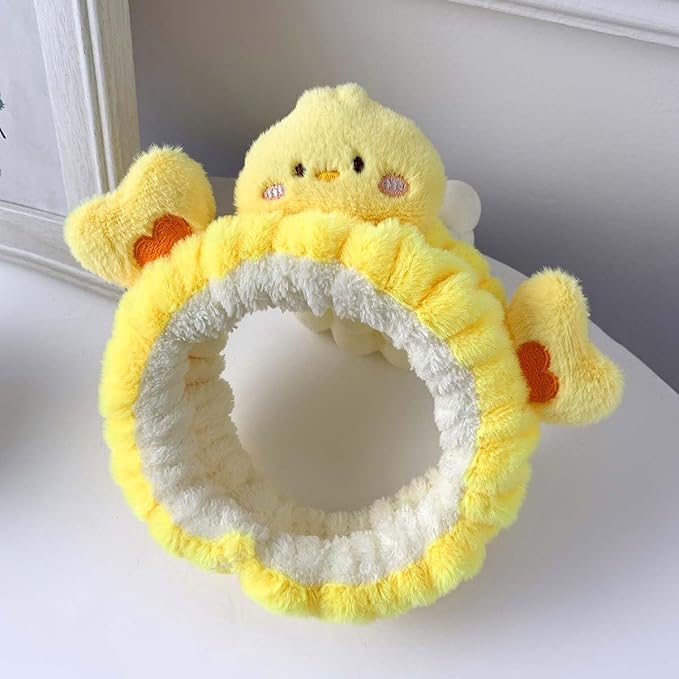 Kawaii Spa Headband - Cute Duck Towel Headband for Women's Skin Care, Makeup & Wash - Soft Microfiber Coral Fleece (Yellow, Duck)