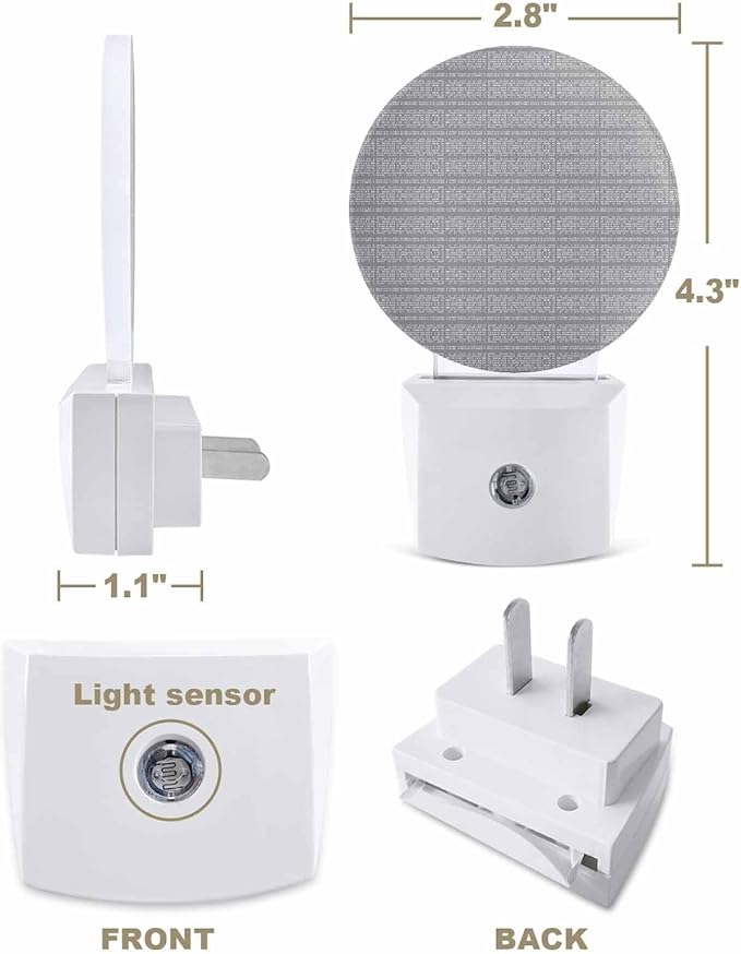 Night Lights Auto Sensor Stripes Grain Night Light Grey Solid Color Round Lamp Plug-in LED Nightlights Dusk to Dawn for Living Room Bedroom Bathroom Hallway Wall Decor