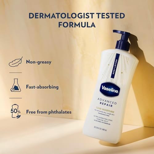 Vaseline Advanced Repair Body Lotion for Dry Skin, Unscented 20.3oz 3ct - Image 5
