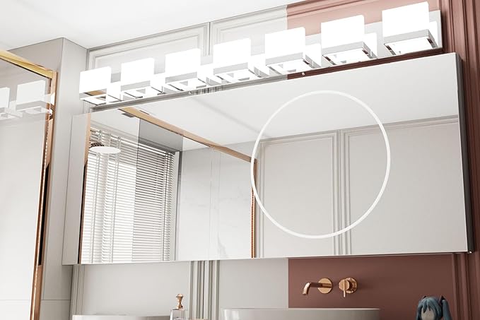 Tipace LED Modern Bathroom Vanity Light Fixtures, 7 Lights Chrome Vanity Lighting for Bathroom Wall Lights Up and Down LED Light Fixtures Over Mirror(White Light 6000K)