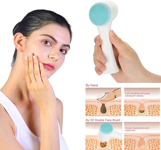 Cleansing Brush, Double Sided Clean & Exfoliating & Massage Soft, Silicon Face Pore Cleanse, Blackhead, Dry or Wet Multi-Purpose(Blue)