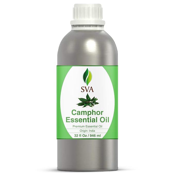 SVA Camphor Essential Oil – 32 Fl Oz – 100% Natural Camphor Oil - for Diffuser, Hair Care, Face, Skin Care, Aromatherapy, Scalp and Body Massage, Soap and Candle Making