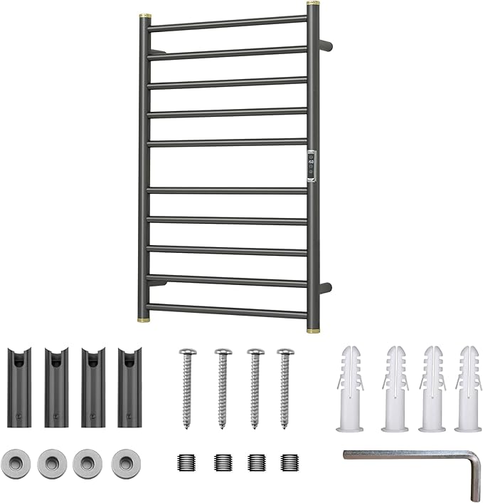 Electric Towel Warmer Rack,Heating Towel Warmer,Timer & Temperature Control,Wall-Mounted Plug-in for Bathroom,Brushed Gungrey,Stainless Steel,10-Bar(31.5x20.08x4.41in)