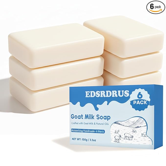 EDSRDRUS Goat Milk Soap Bars 3.5 oz, Pack of 6 – All Natural Goat’s Milk, Glycerin Soap with Avocado, Castor & Coconut Extracts, Nourishing for Sensitive Skin