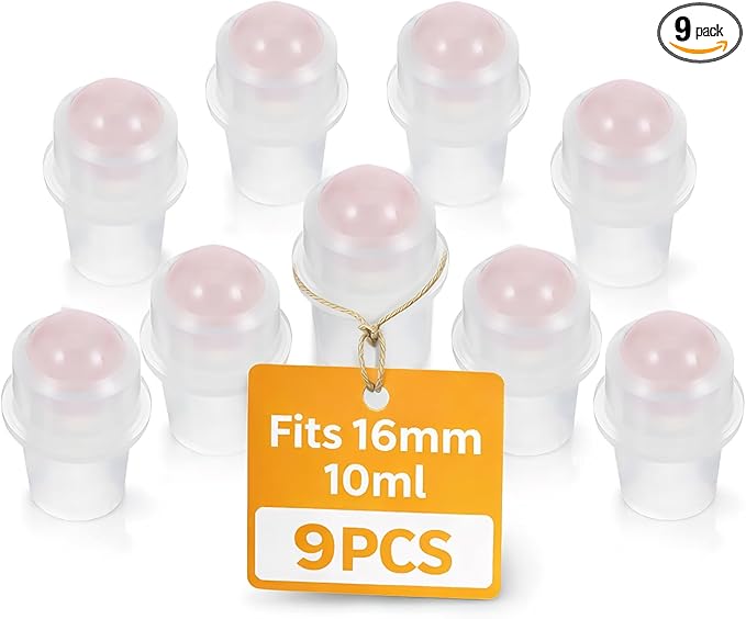 Didiseaon 9Pcs Essential Oil Roller Ball Tops for 10ml Oil Bottles, Replacement Rollers with Rose Quartz Roll-On Applicator Inserts for Aromatherapy DIY Blends Travel