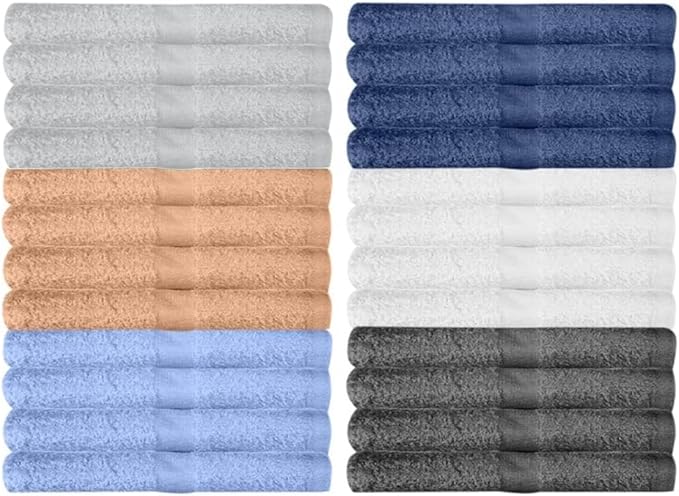 KAHAF COLLECTION 24 Pack Wash Cloths | Multicolour 100% Cotton Extra Absorbent Face Towels | Soft, Quick Dry Washcloths for Bathroom, Spa, Gym, Baby & Travel (24 Packs (12x12))