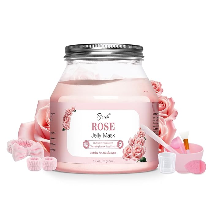 Pjordo Jelly Masks for Facials Professional, Bulgarian Rose Hydrating & Moisturizing Jelly Mask Powder with Mixing Bowl Set, Peel-Off Hydrojelly Face Mask Skincare, Spa Use for All Skin