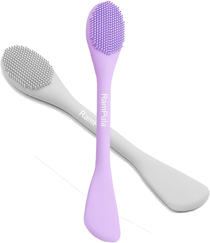 RamPula Silicone Facial Mask Applicator Face Masks Skincare Brush Facial Scrubber Double-Head Lotion Spatula Scoop for Makeup,Foundation,Cream,Lotion,Moisturizer,Gel,Peel,Mud Masks (Purple+Gray)