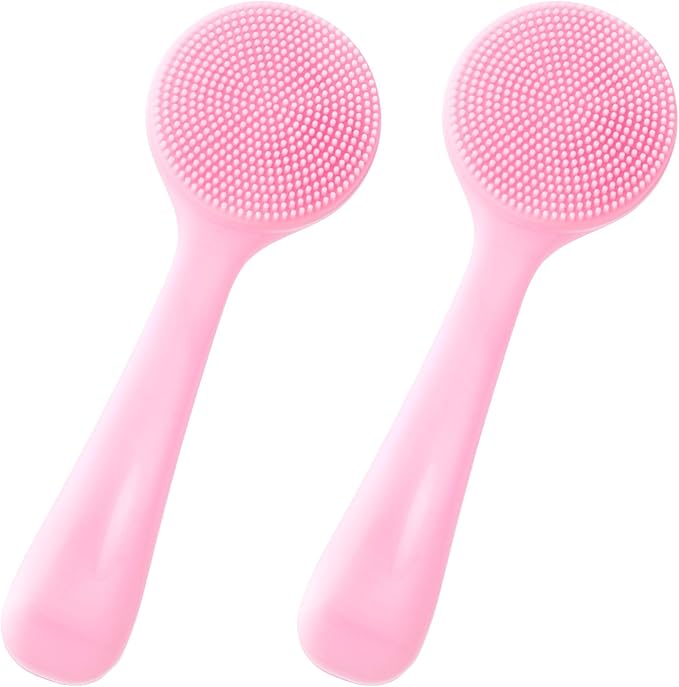 HINZIC 2 Pack Silicone Manual Facial Cleansing Brush, Skin Friendly Waterproof Face Cleaning Scrubber Exfoliator Cleanser for Blackheads Whiteheads Makeup Residues Removal- Pink