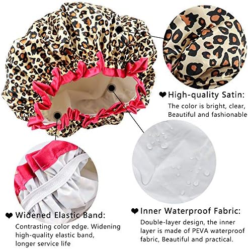 4 Pcs Shower Cap for Women Double Waterproof Layers Reusable Elastic - Image 3