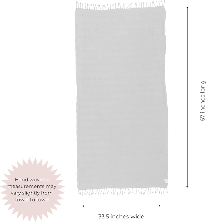 InfuseZen Stonewashed Turkish Bath & Beach Towel –100% Organic Turkish Cotton - Soft, Lightweight, Absorbent - Quick Dry, Sand Free - Pool, Shower, Travel - Peshtemal, Hammam Spa Towel - Off White