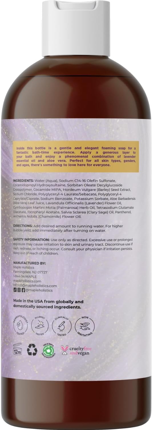 Premium Lavender Bubble Bath for Women - Moisturizing Foaming Bath Bubbles for Adults with Chamomile Clary Sage & Lavender Aromatherapy Oils for Relaxing Self Care - Paraben & Sulfate Free (16 Fl Oz)