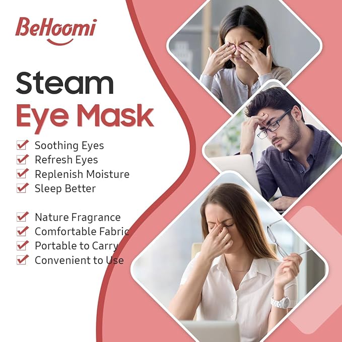 BeHoomi 30Packs Steam Eye Mask, Heated Eye Mask Warm Compress for Eyes, Self Heating Disposable Steam Mask for Home Sleep, Spa, Travel Essentials & Relaxation Gifts, Mothers Day Gifts (Rose)