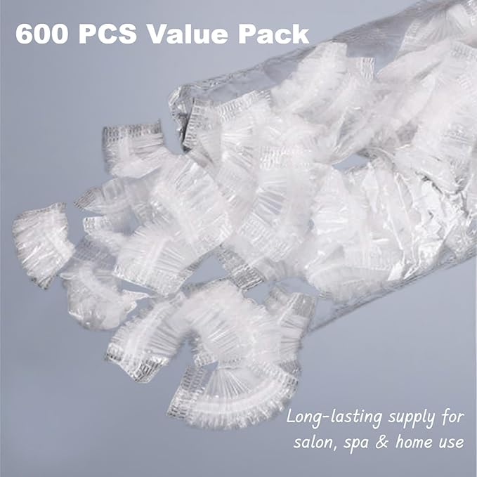 Disposable Ear Covers – 600 Pcs Soft Elastic Plastic Ear Caps for Hair Dye, Piercing Aftercare, Salon, Spa, Home & Travel