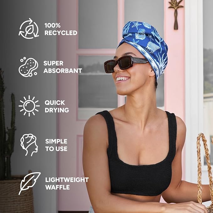 Dock & Bay Turban Hair Towel - for Home & The Beach - Super Absorbent, Quick Dry - Ocean Treasure, One Size
