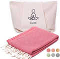 ATANI 69x35 in Oversized Turkish Beach Towel Set with Tote Bag – Quick-Dry 100% Turkish Cotton Peshtemal, Sand-Resistant, Lightweight for Shower, Travel, Pool, Yoga (Red)
