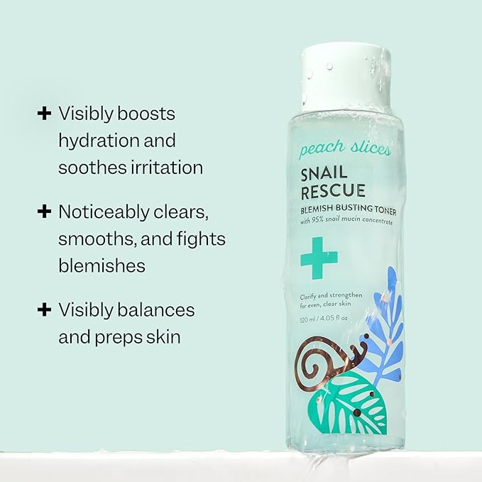Peach Slices - Snail Rescue Blemish Busting Toner (4.05 oz) - 95% Snail Mucin Concentrate - Clarify, Strengthen, Balance - Hyaluronic Acid & CICA - Clean & Cruelty Free - Korean Skin Care & Beauty