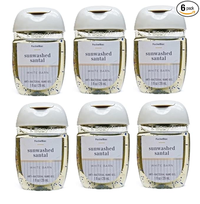Bath and Body Works Classic and Seasonal Scents Pocketbac Gel Sanitizers - Pack of 6-1 oz each (Sunwashed Santal)
