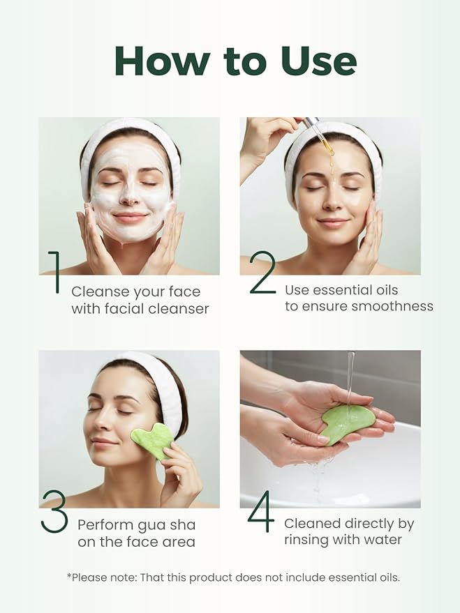 Gua Sha Facial Tools, Natural Jade Stone Guasha Tool for Face Acupuncture Therapy Trigger Point Treatment, Gua Sha Scraping Massage Tool