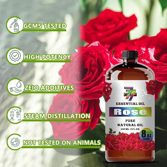 Rose Essential Oil - GV77ZF Rose Oils for Diffusers, Humidifiers, DIY Candles, Soap, Cleaning, Home, Office, Yoga, Massage, Gifts - 8 fl oz (240 ml)
