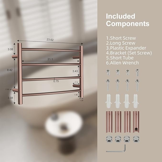 Towel Warmer ORB for Bathroom Wall Mounted Bath Towel Heater Plug-in Electric Heated Towel Rack Stainless Steel Curved Round Oil Rubbed Bronze Drying Rack ETW29 40W 16.54x23.62x5.51 inches