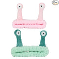PERFECTSIGHT Kawaii Headband for Spa, Makeup, Washing Face, Party - 2 Pack Cute Hair Band for Shower Beauty Skincare, Soft Facial Headbands for Girls and Women (Green+Pink Snail)