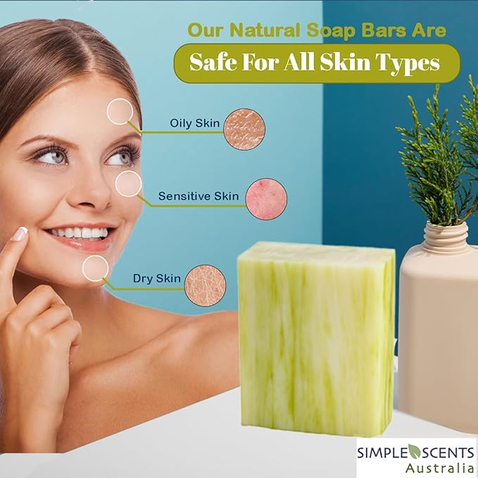 Simple Scents Australia Lemongrass Scented Natural Soap Bars (5 Bars), 3.5oz Moisturizing French Triple Milled Soap Bars Enriched with Shea Butter - Pure Plant Oil Bath & Body