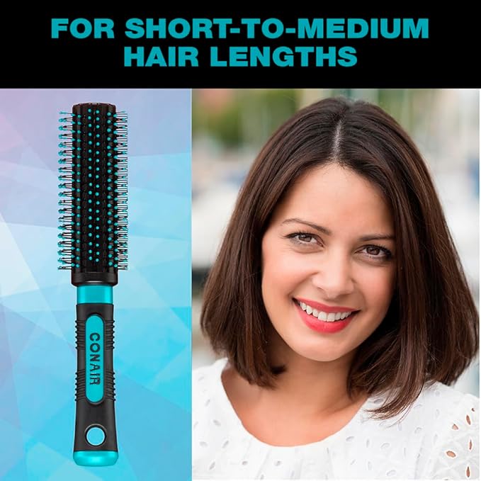 Conair Grip & Style Round Brush, Nylon Bristle Hair Brush for Blowout Styling, Ideal for Coarse, Curly, Wavy Hair, Color May Vary
