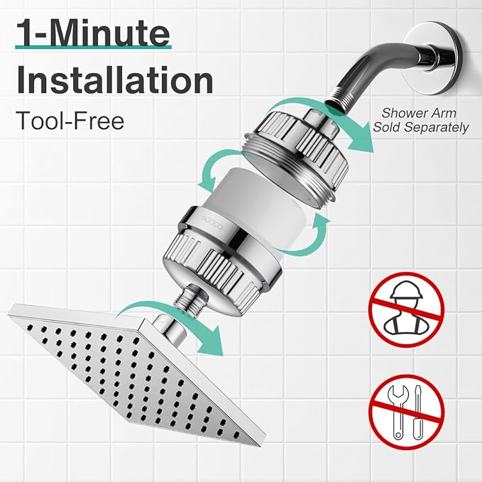 Cobbe High Pressure Filtered Shower Head Combo, Rain Shower Head with 20 Stage Shower Head Filter for Hard Water - Adjustable Replacement Remove Chlorine and Harmful Substances, Chrome